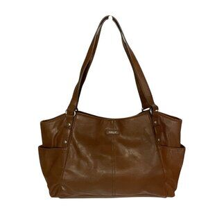 Relic Double Handle Shoulder Bag Brown Vegan Leather Purse Snap Closure EUC